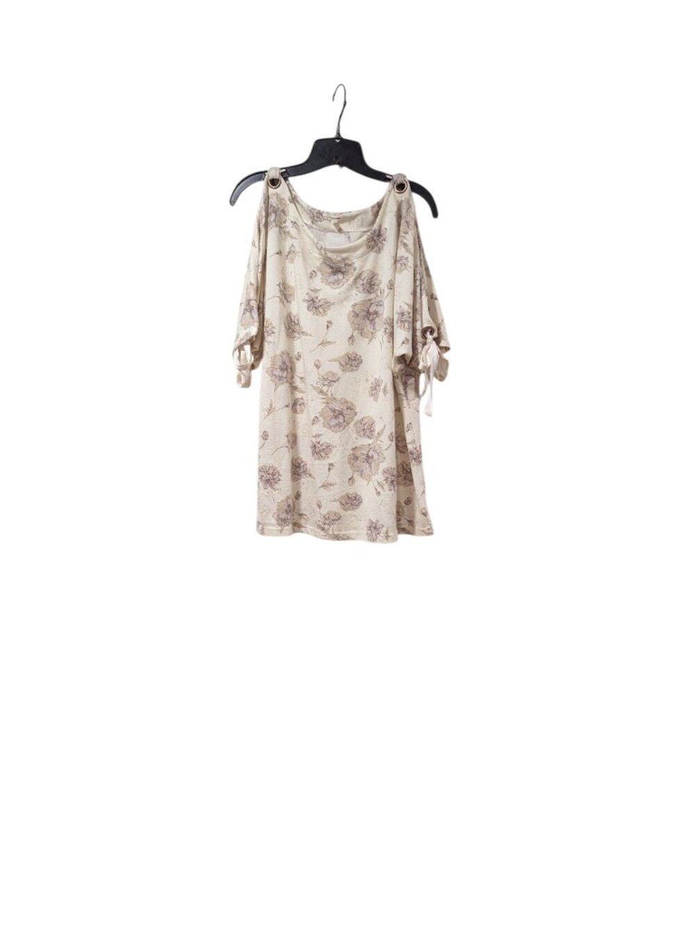 Maurices Cream Floral Cold Shoulder Ribbon Tie Short Sleeve Blouse Boho Sz XXL